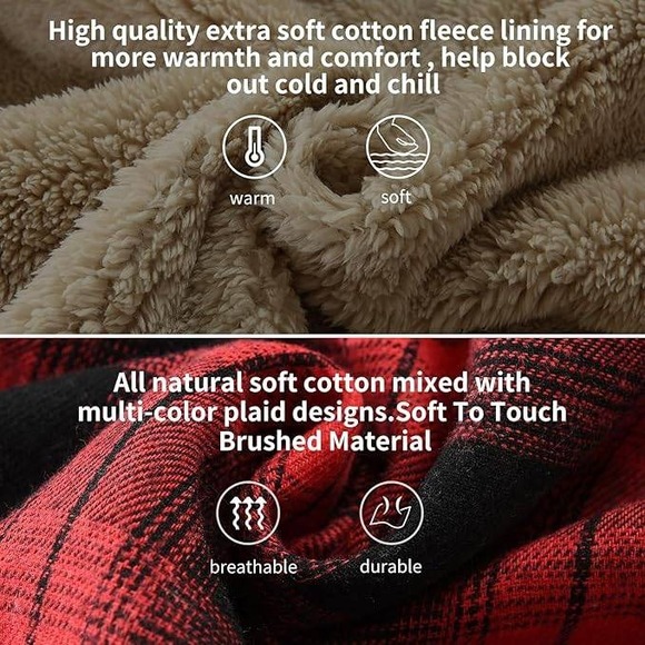 Elesuit Men's‎ Red Black Plaid Fleece Lined Hooded Flannel Jacket 2XL - Picture 12 of 12